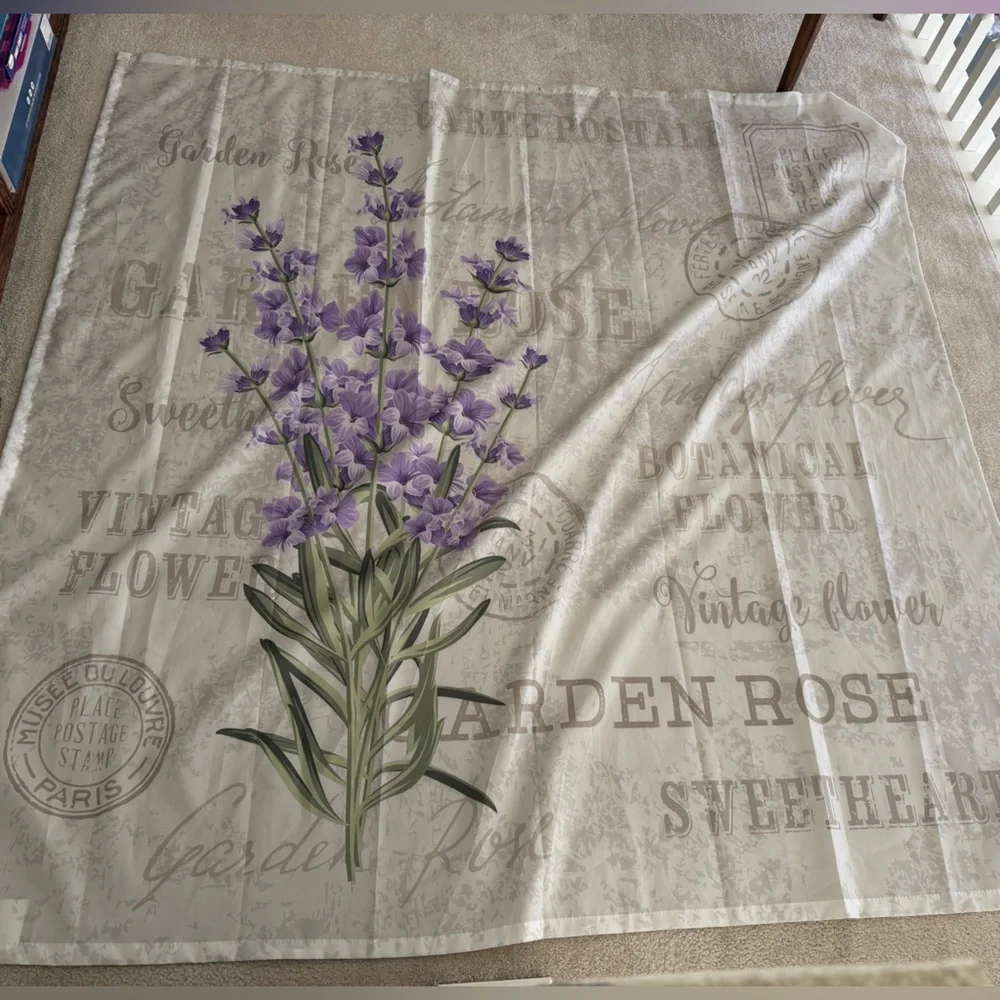 Vintage Lavender Botanical Shower Curtain with Purple Floral Design